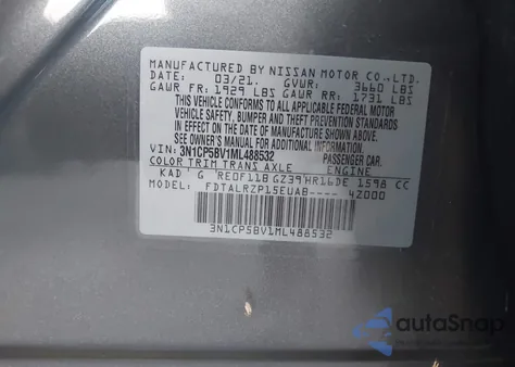 2021 Nissan Kicks S Xtronic Cvt from USA, damaged, VIN 3N1CP5BV1ML488532